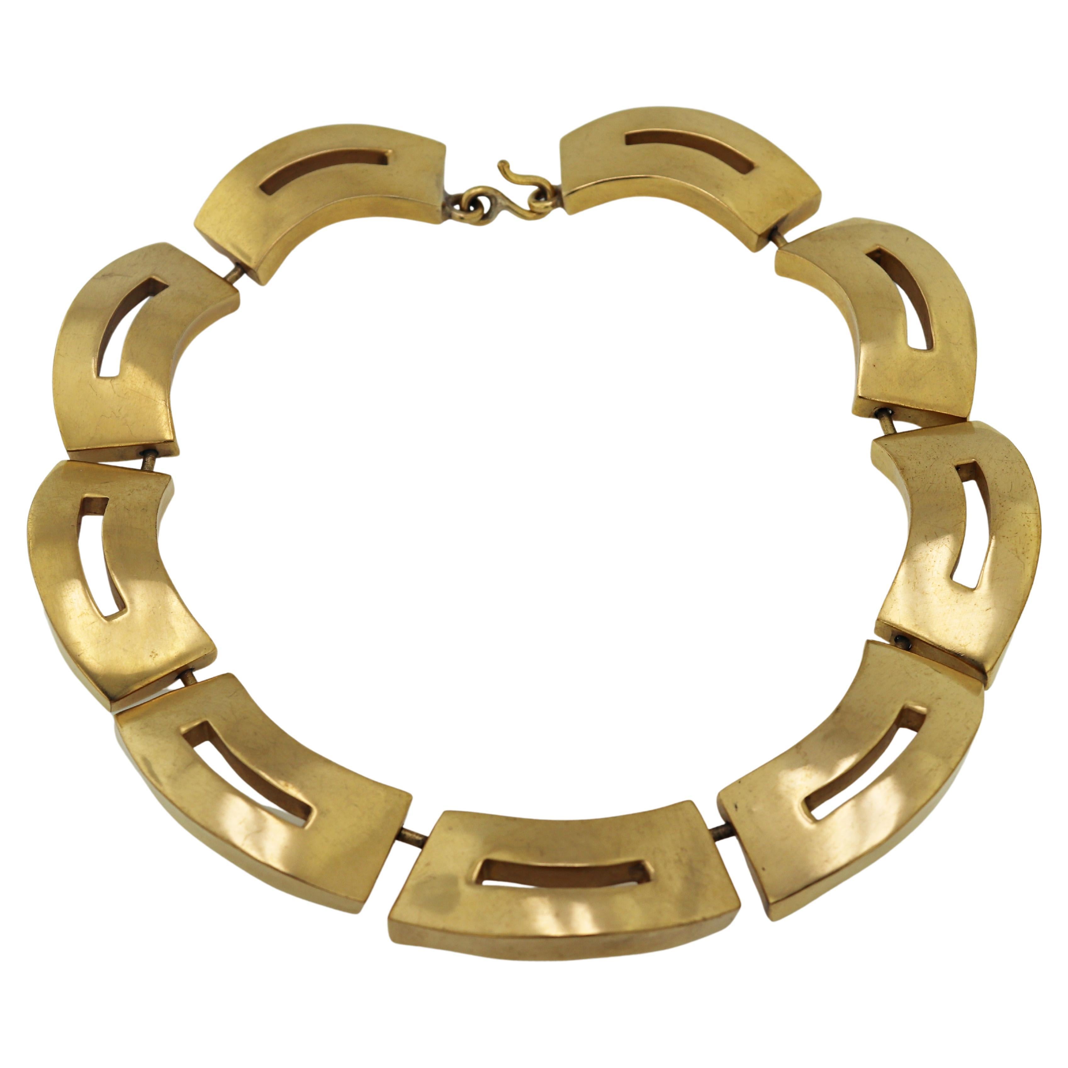Steve Vaubel Textured Gold Tone Link Necklace For Sale