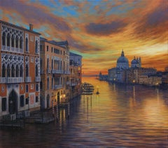 Grand Canal Sunrise, Contemporary Oil Painting, 76 x 81 cm, Signed
