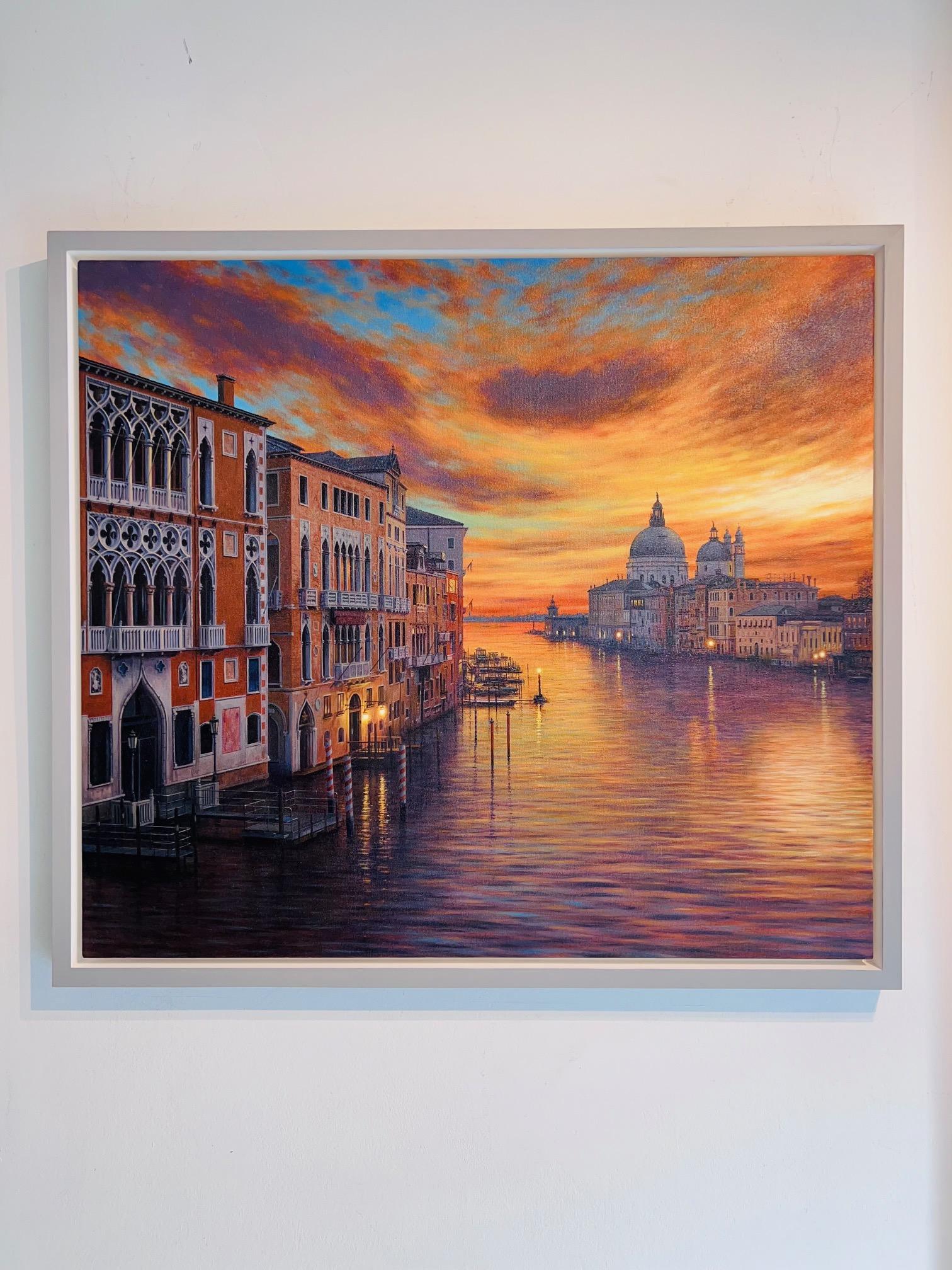 Amanecer en el Gran Canal - paisaje impresionista original - Arte contemporáneo - Painting de Steve Whitehead