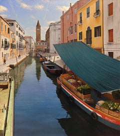 Rio San Barnaba, Impressionist Landscape, 91 x 81 cm Oil Painting