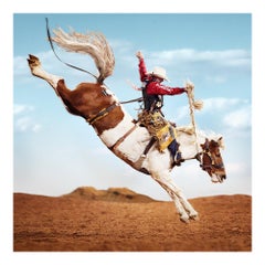 Cheyenne- color photography bucking bronco rodeo by Steve Wrubel framed in white