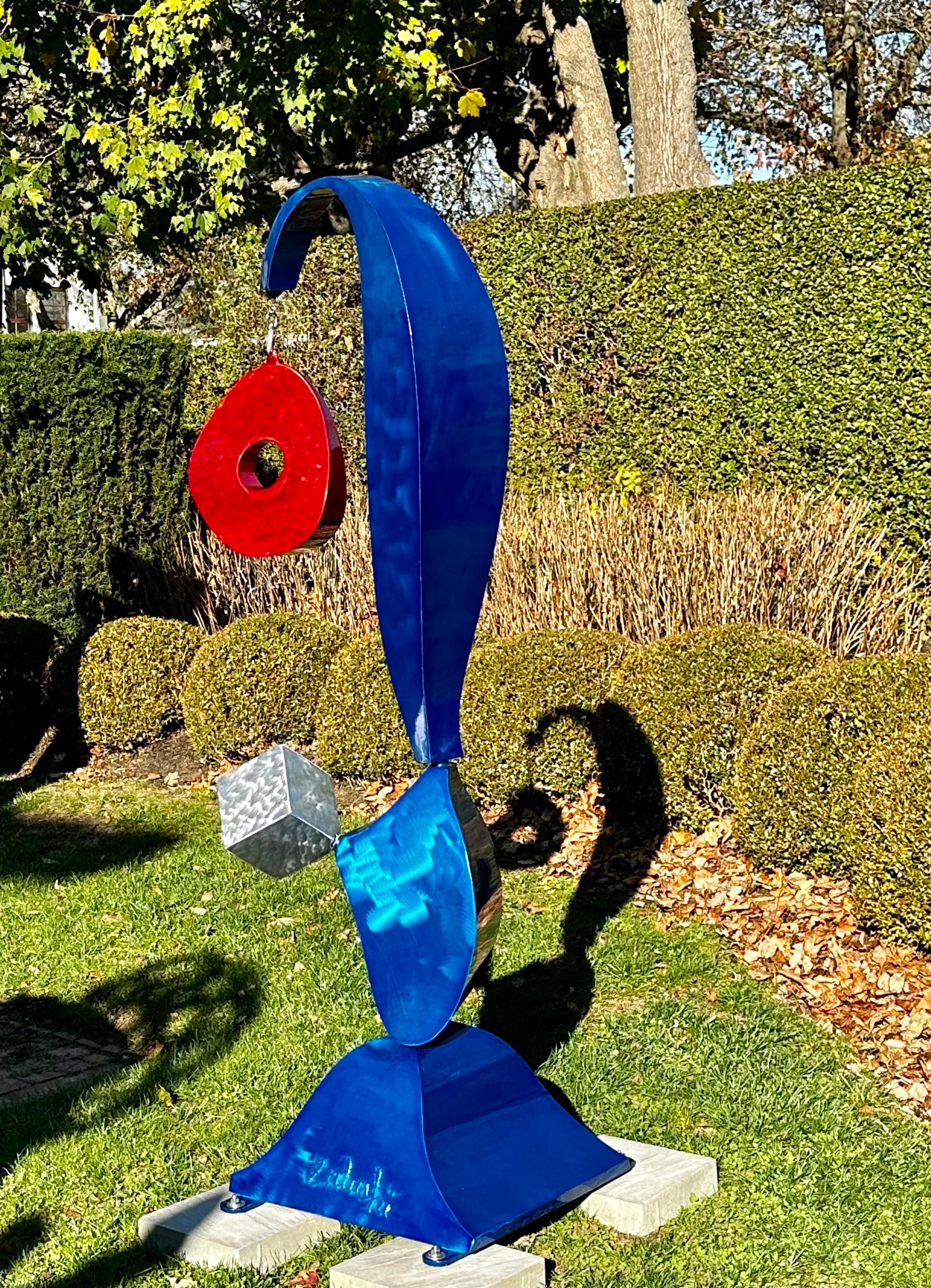 Abstract Sculpture Steve Zaluski - Improvisation en rouge et bleu