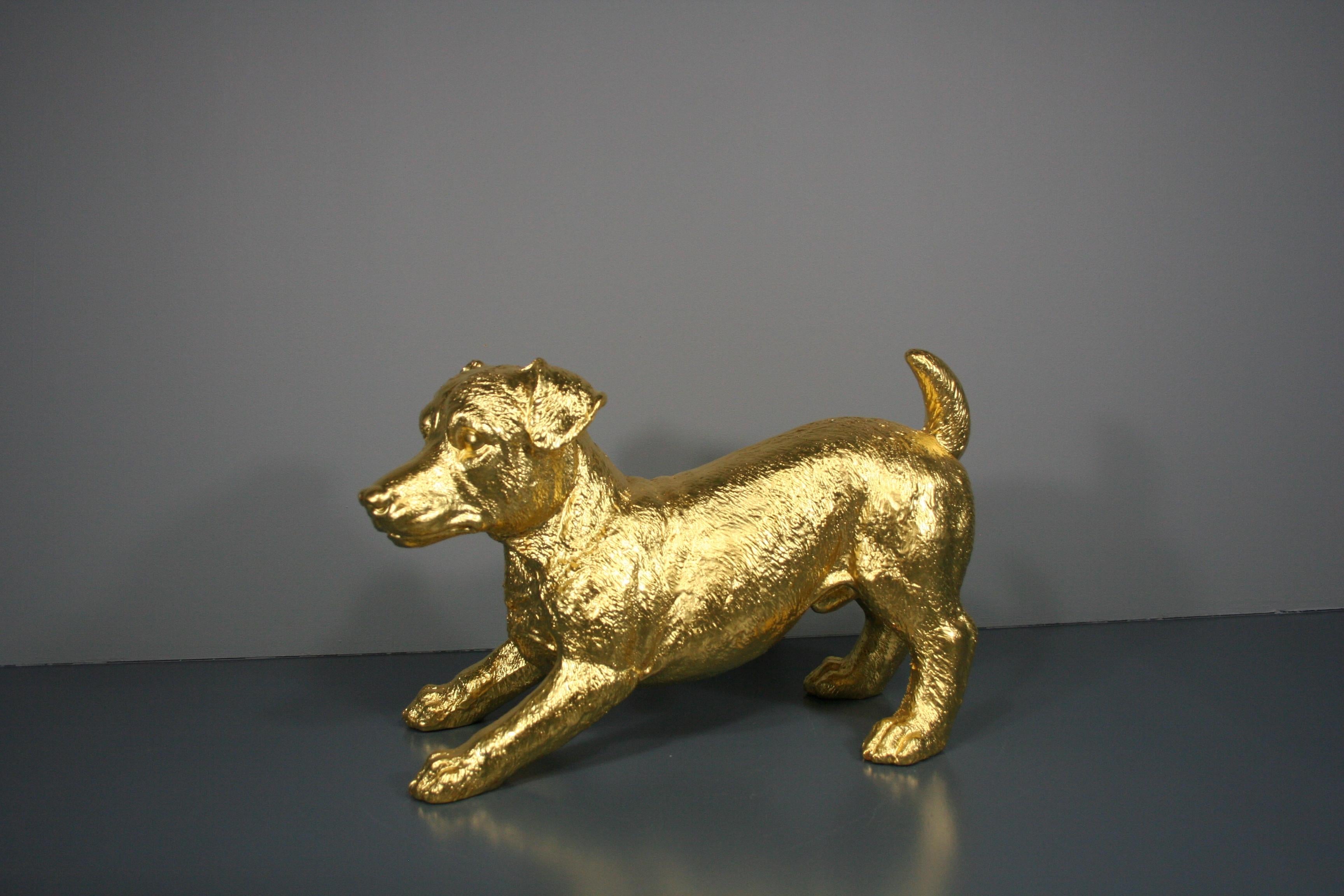 Goldenes Jack Russel-Paar 24 Karat vergoldet – Sculpture von Steven