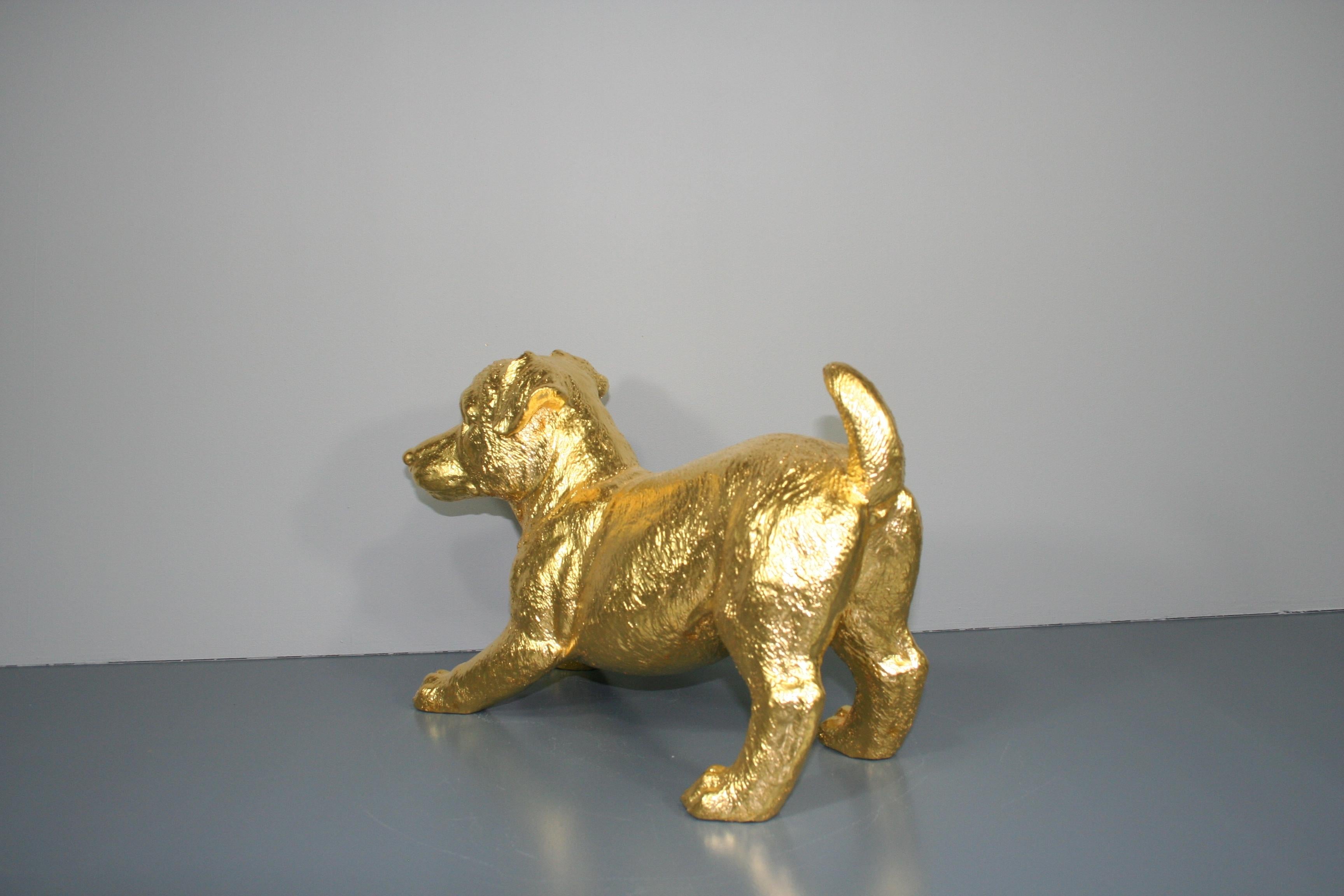 Paire de Jack Russel doré et doré 24 carats - Réalisme Sculpture par Steven