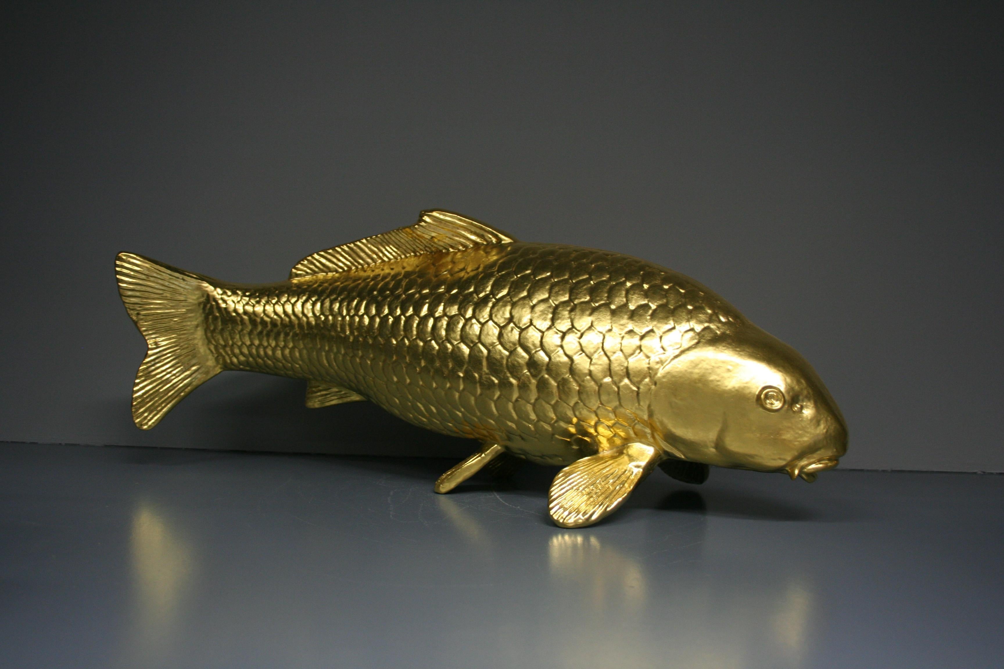 Steven Figurative Sculpture - Golden carp 24 Karat gilded