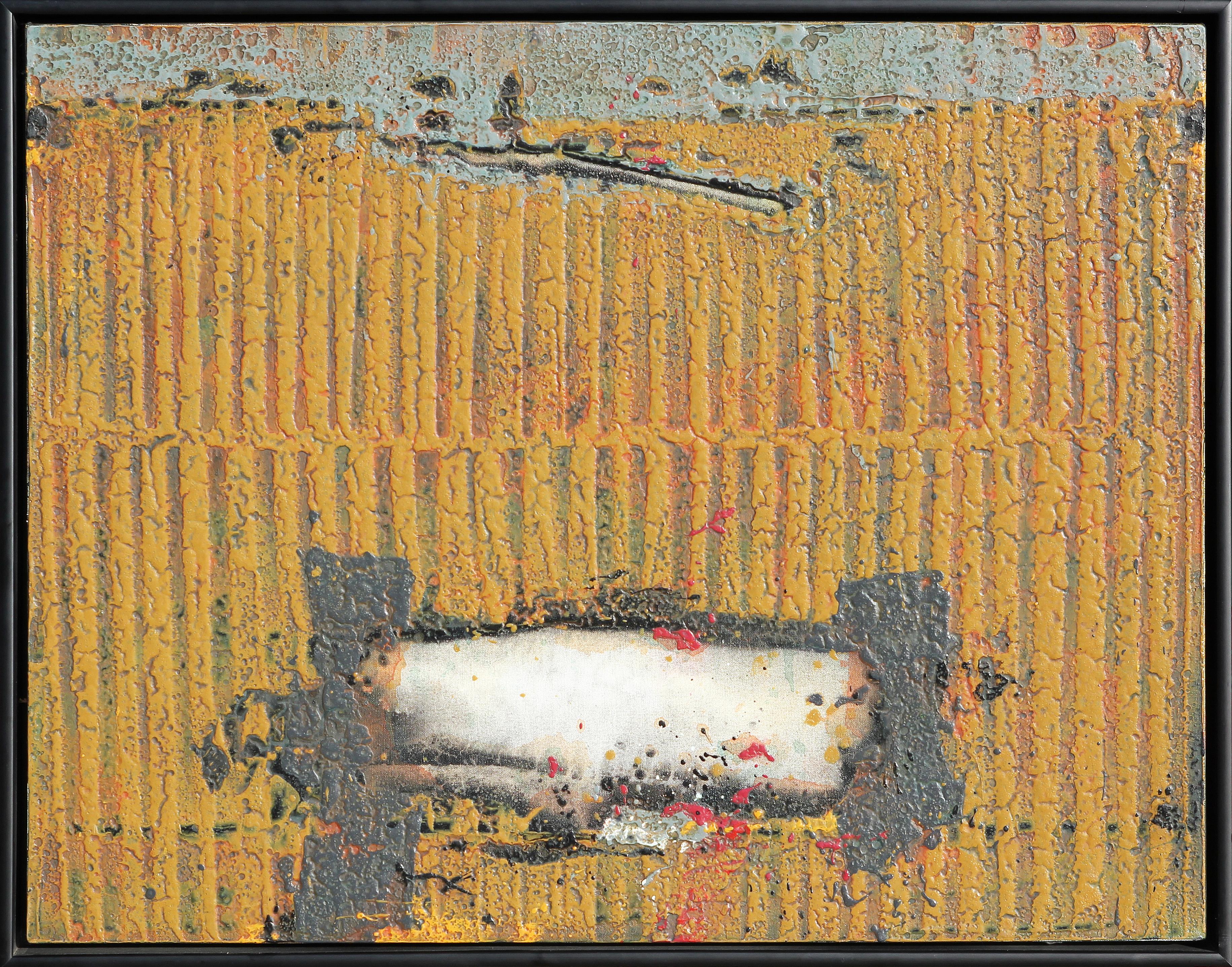 Steven Alexander Abstract Painting - "Subculture II" Yellow and Orange Stripes Textured Abstract Mixed Media Painting