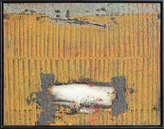 "Subculture II" Yellow and Orange Stripes Textured Abstract Mixed Media Painting