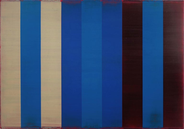 Steven Alexander Voice Eight Horizontal Abstract Painting With Blue Beige Black Color Blocks For Sale At 1stdibs