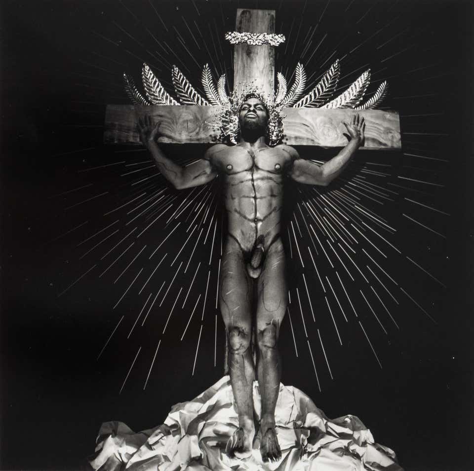 First Black Jesus, Black and White Staged Portrait photograph by Steven Arnold.
