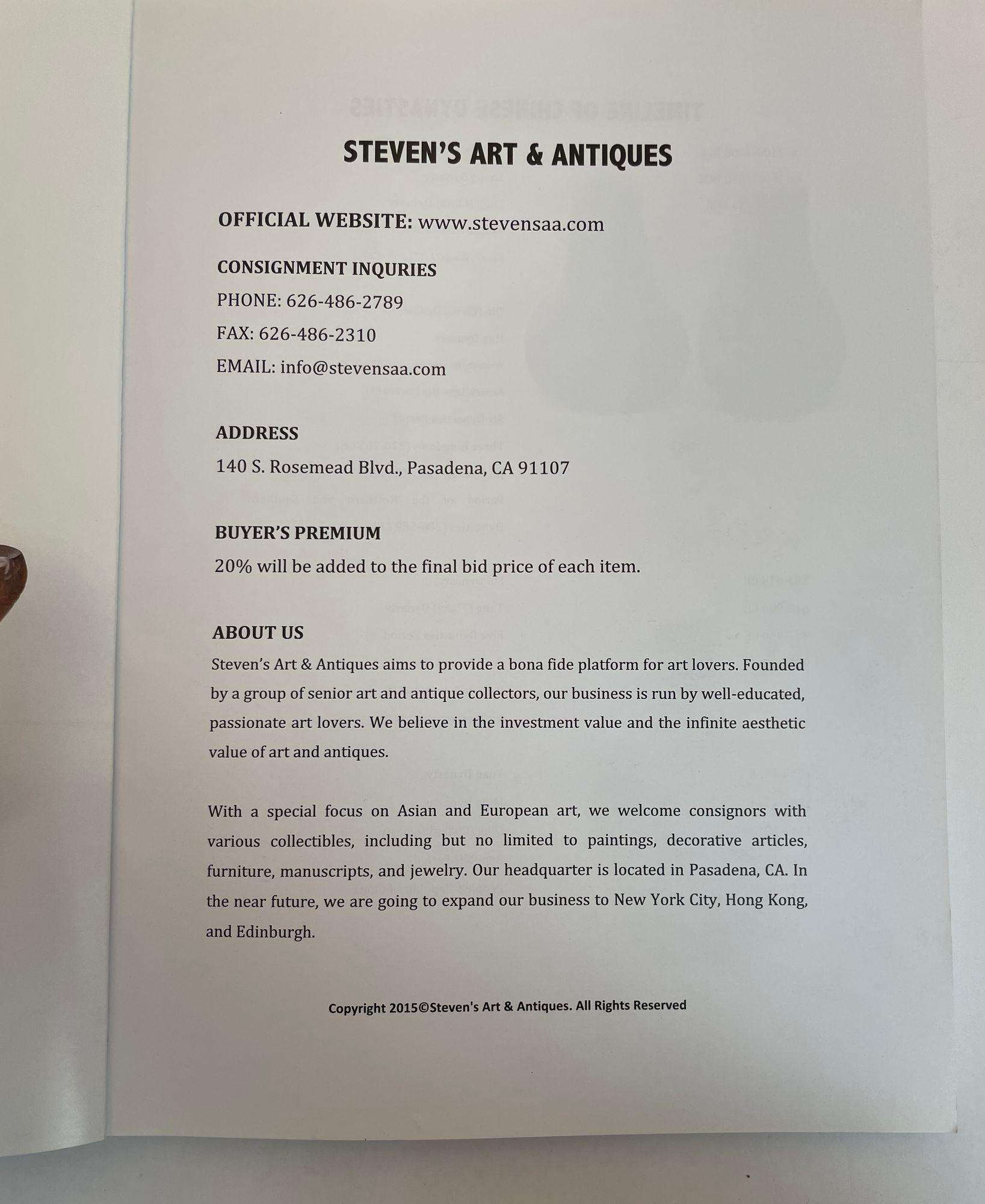 American Steven Art & Antiques Auction Catalog Dec. 2015 For Sale