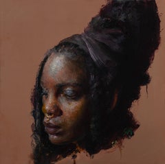 "Arielle" Pittura a olio su rame, ritratto di profilo di donna, firmato e incorniciato