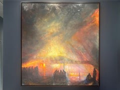 ”Cleaners Fire” Oil Painting, Firefighters, Flames, Warm tones