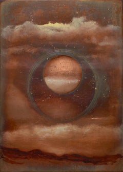 "Copper Moon" oil painting on copper, Full moon in the night sky