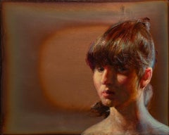 "June" Óleo sobre Cobre Pintura Retrato de Mujer, Firmado, Enmarcado, cristal, 9x11inch