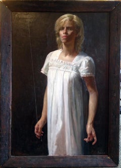 Vintage Lady in White, original oil painting by Steven Assael