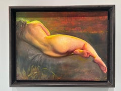 "Liegende Figur, grünes Licht" Ölgemälde einer liegenden nackten Frau, grünes Licht