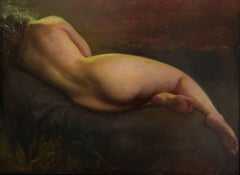 "Liegende Figur, grünes Licht" Ölgemälde einer liegenden nackten Frau, grünes Licht