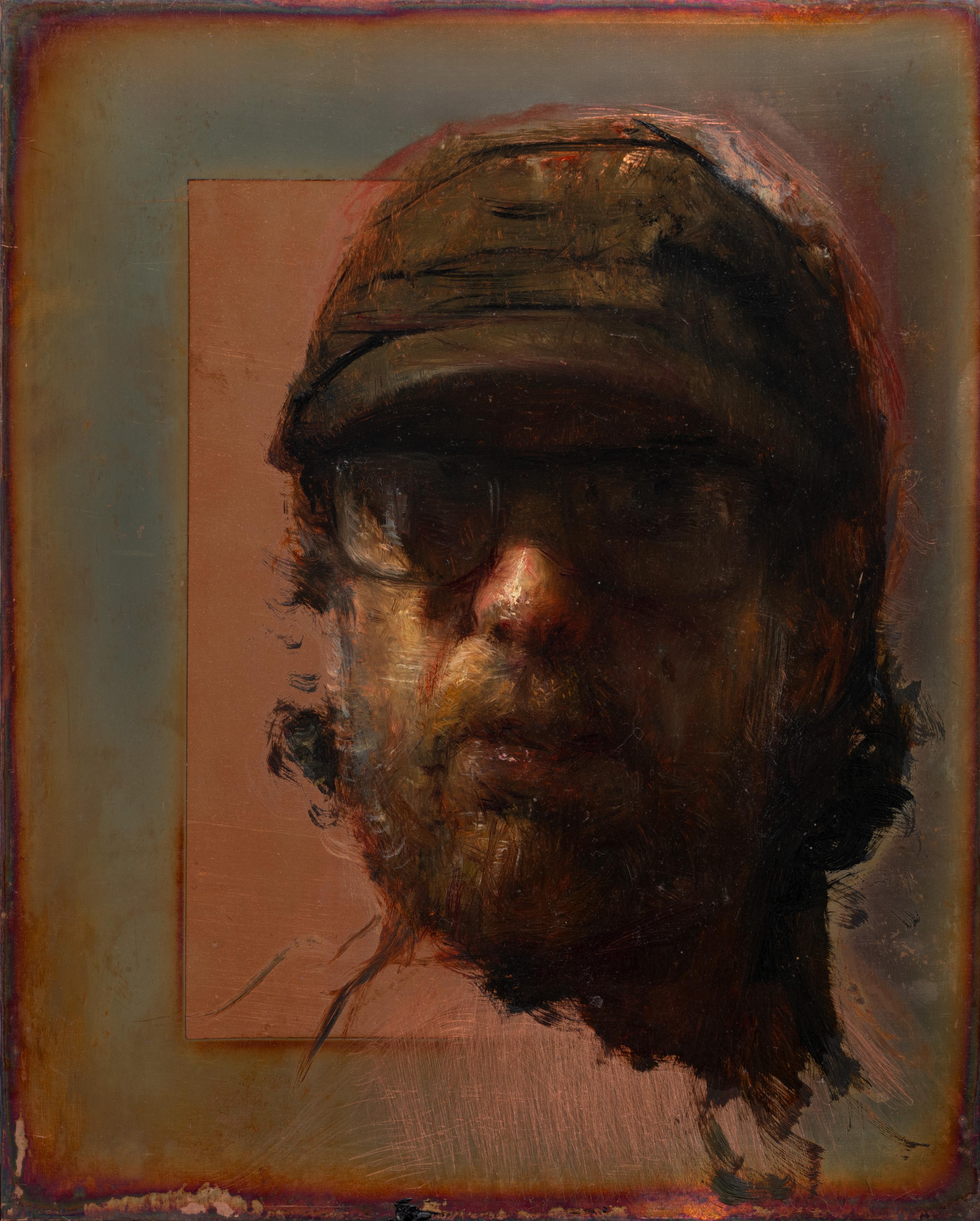"Self-Portrait" Ölgemälde auf Kupfer, zeitgenössischer Realismus, unter Glas gerahmt