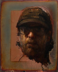 "Autorretrato" óleo sobre cobre, realismo contemporáneo, enmarcado bajo cristal