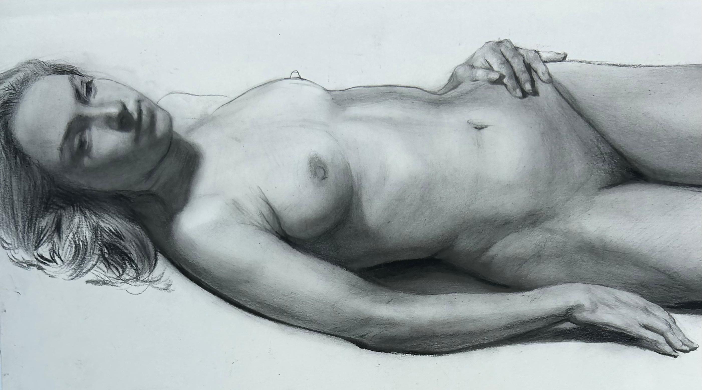 American Steven Assael Signed Graphite, Crayon Nude Drawing, Titled 