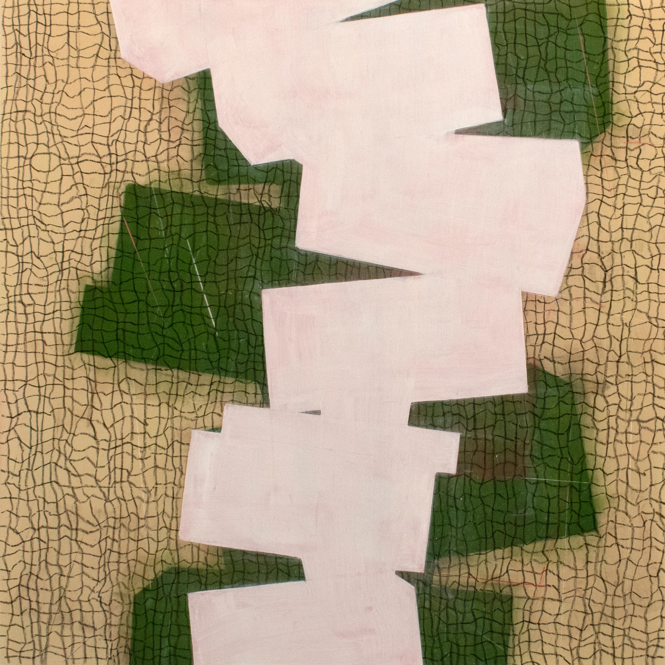 Steven Baris states, "The body of artworks from my Jump Cut series advances my long running
meditation on the experience of contemporary built space. The formal language of
my work derives from a signature species of engineered space--those
