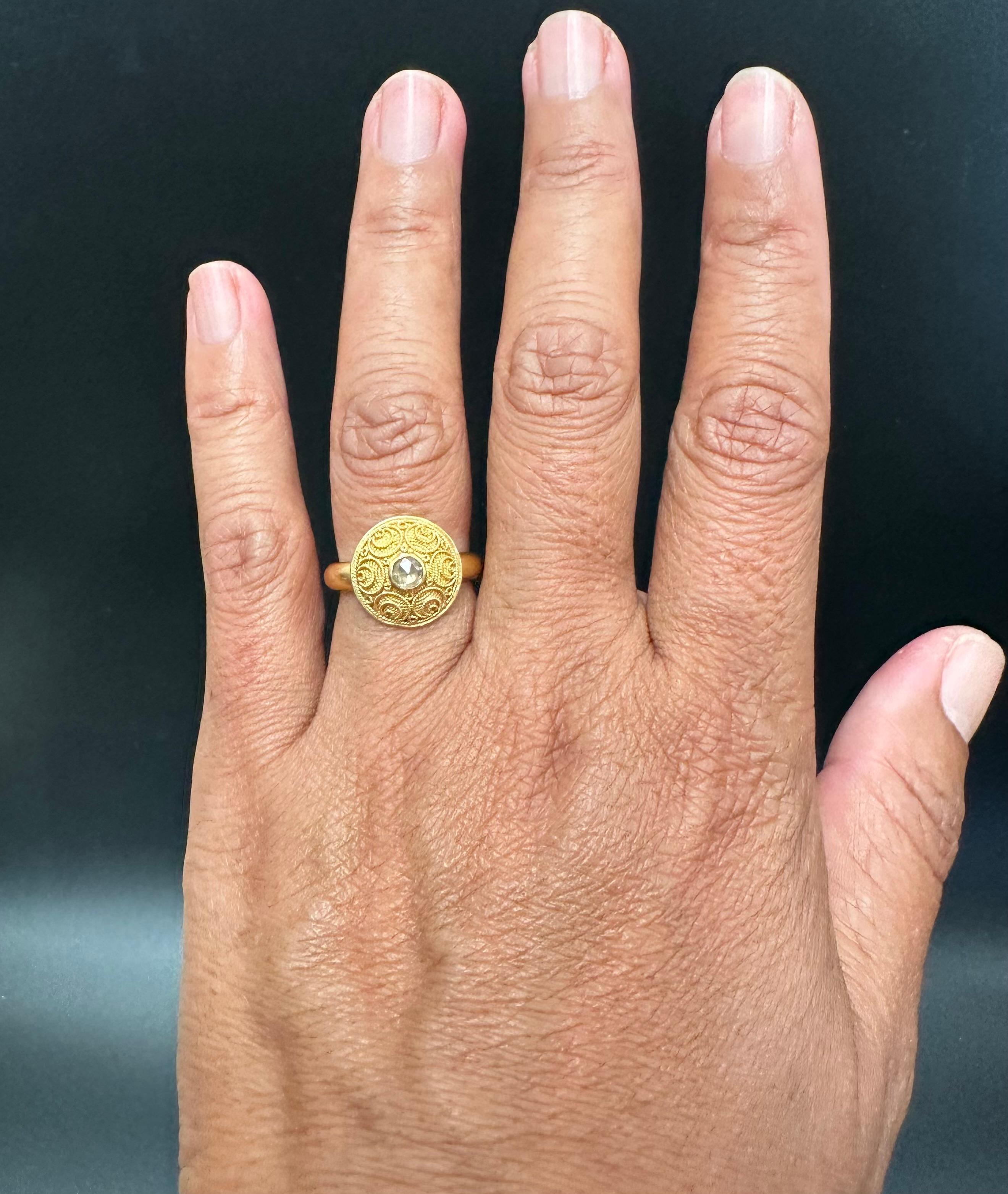 Steven Battelle 0.2 Carats Diamond 22K Gold Ring For Sale 3