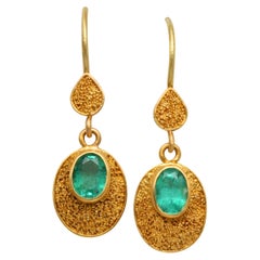 Steven Battelle 0.4 Carats Brazilian Emeralds 22K Gold Wire Granulated Earrings Steven Battelle 0.4 Carats Brazilian Emeralds 22K Gold Wire Granulated Earrings