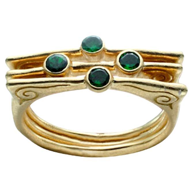 Steven Battelle 0.4 Carats Tsavorite 18K Gold 3 Pieces Ring