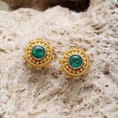 Steven Battelle 0.5 Carat Columbian Emerald 22K Gold Post Earrings
