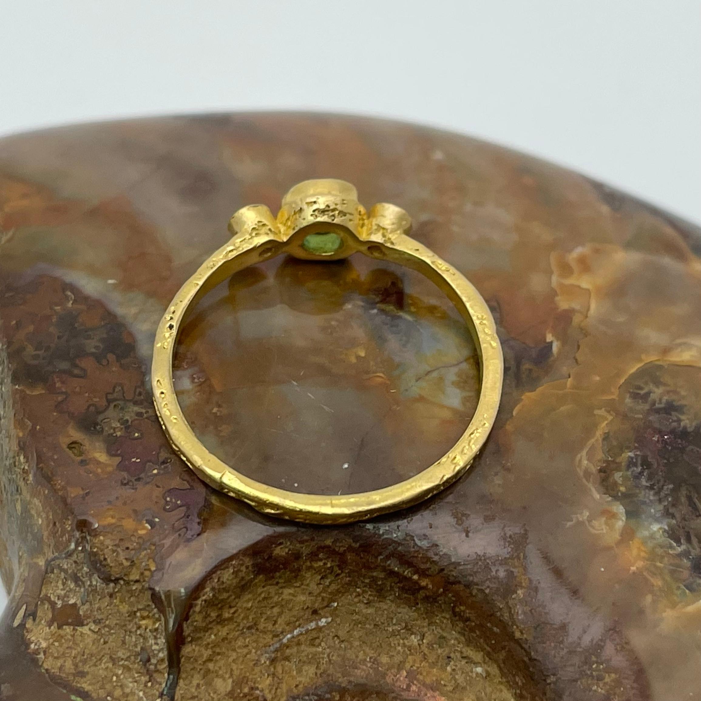 Rose Cut Steven Battelle 0.5 Carat Emerald and Diamond 18K Gold Ring For Sale