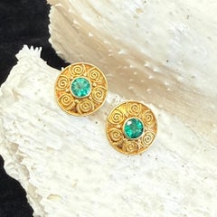 Steven Battelle 0.5 Carats Emeralds Round 18K Gold Post Earrings