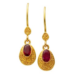 Steven Battelle 0.6 Carat Ruby 22k Gold Wire Earrings