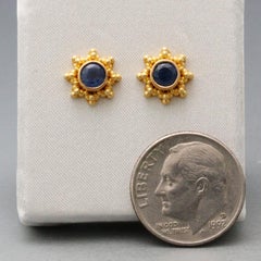 Steven Battelle 0.7 Carats Blue Sapphire 22K Gold Post Earrings