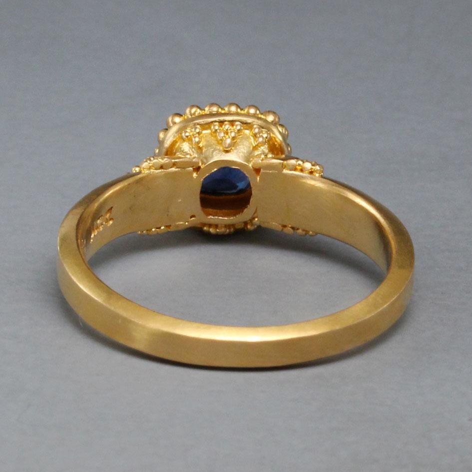 Rose Cut Steven Battelle 0.7 Carats Blue Sapphire 22k Gold Ring