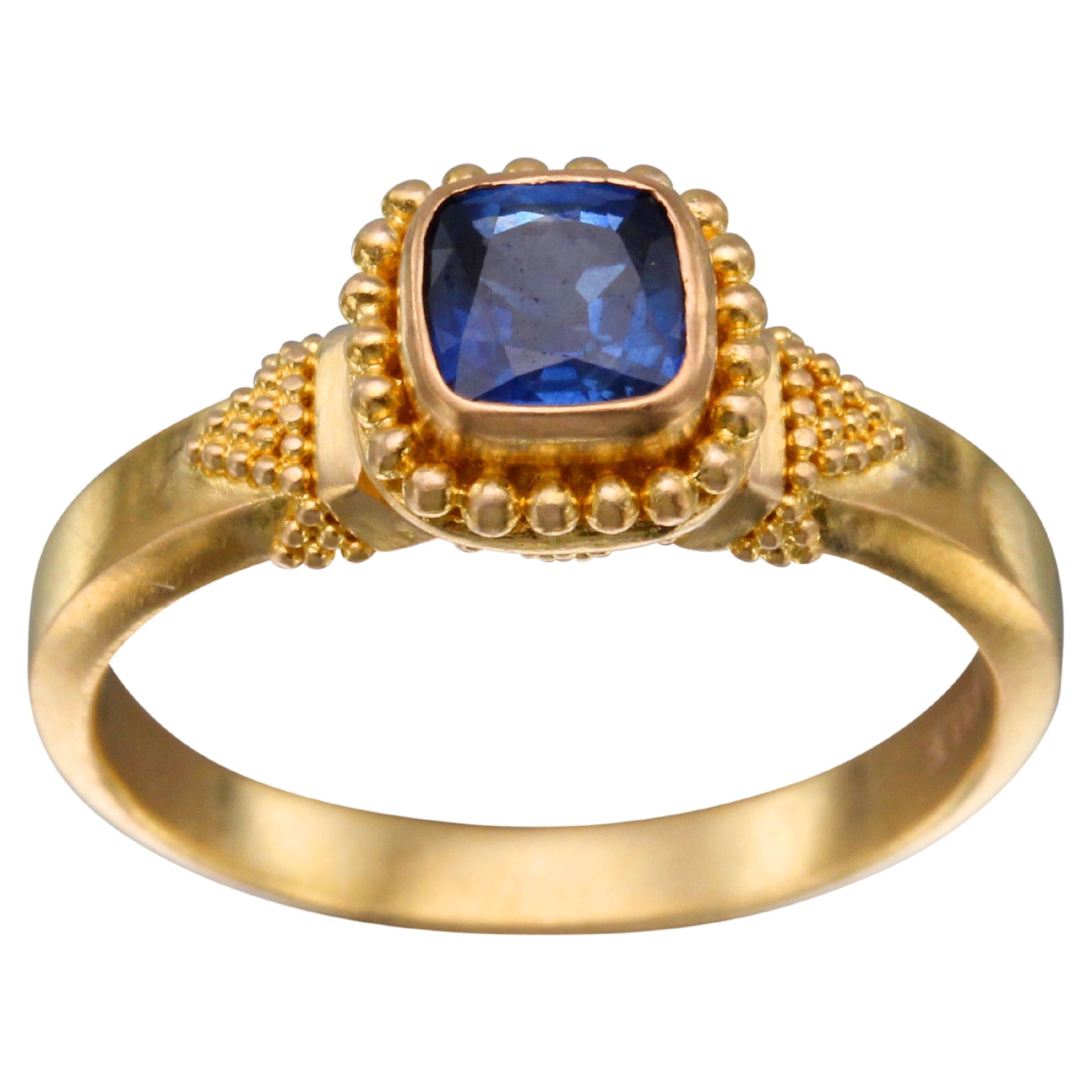 Steven Battelle 0.7 Carats Blue Sapphire 22k Gold Ring