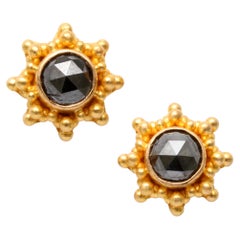Steven Battelle 0.8 Carats Black Diamond 22K Gold Post Earrings