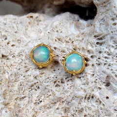 Steven Battelle 0.8 Carats Ethiopian Opal 18K Gold Post Earrings