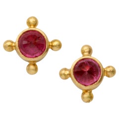 Steven Battelle 0.8 Carats Ruby 18K Gold Granulated Post Earrings