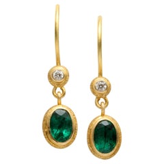 Steven Battelle 0.9 Carats Emerald Diamond 18K Gold Wire Earrings