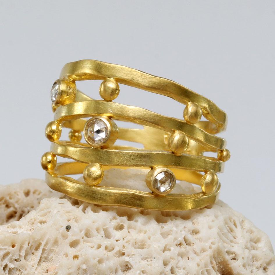 Women's or Men's Steven Battelle 1/3 Carat Rose Cut Diamond 18K Gold Ring For Sale