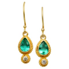 Steven Battelle 1.0 Carats Emerald Diamond 18K Gold Wire Earrings