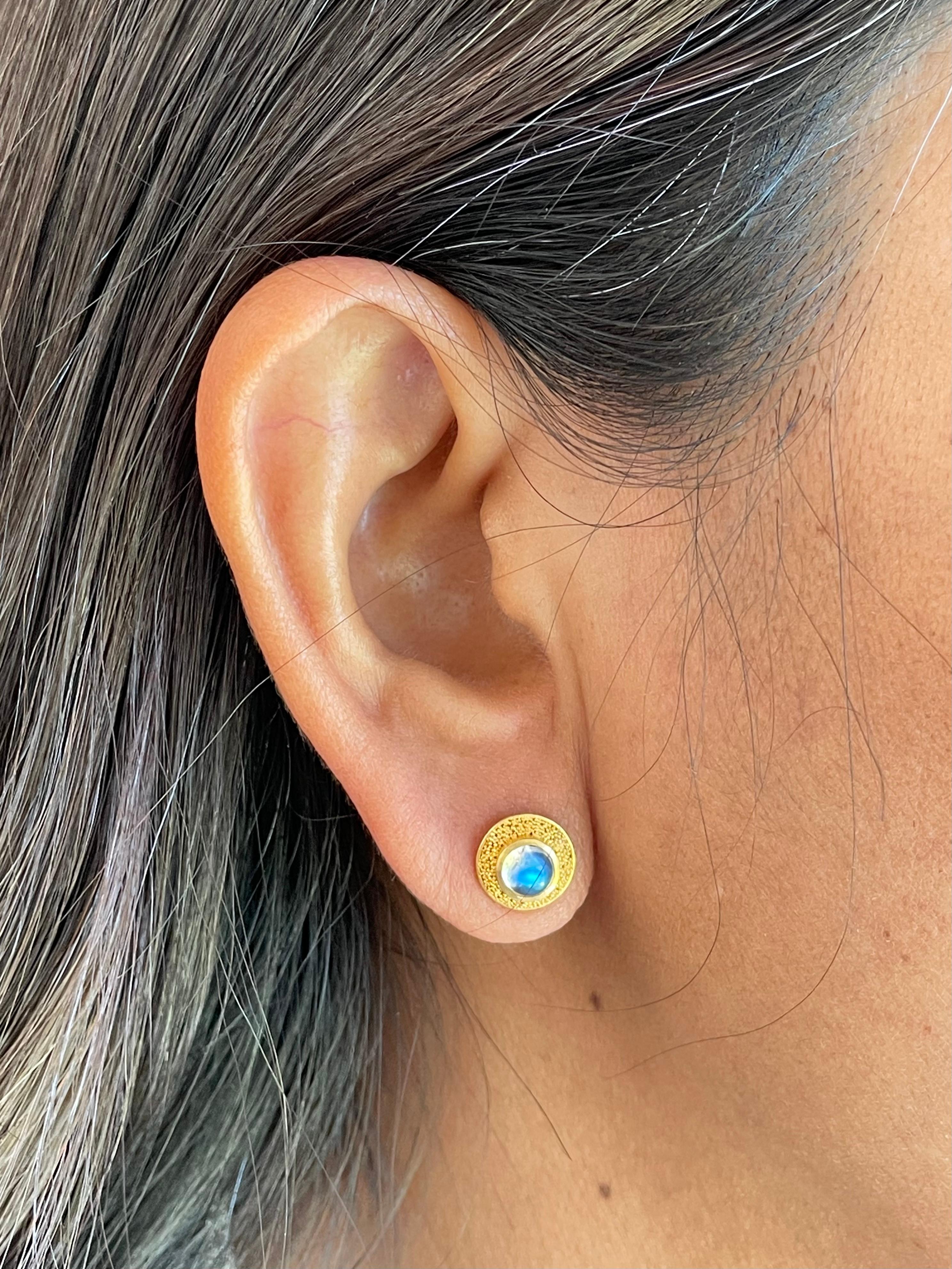 Steven Battelle 1.0 Carats Rainbow Moonstone 22K Gold Post Earrings For Sale 4