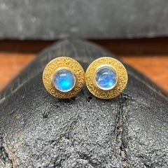 Steven Battelle 1.0 Carats Rainbow Moonstone 22K Gold Post Earrings