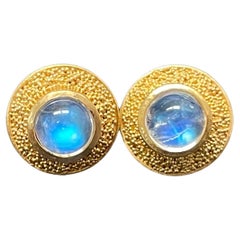 Steven Battelle 1.0 Carats Rainbow Moonstone 22K Gold Post Earrings