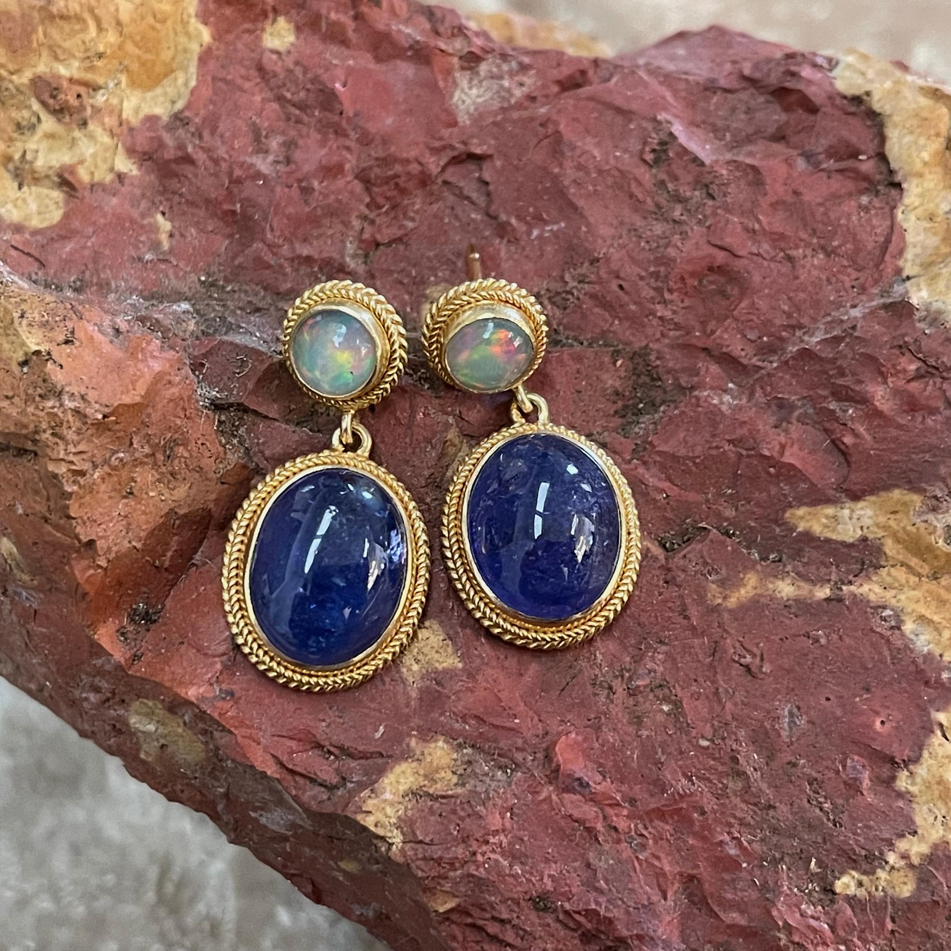 Steven Battelle 10 Carats Tanzanite Ethiopian Opal Post Earrings In New Condition In Soquel, CA