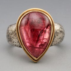 Steven Battelle 10.0 Carats Cabochon Pink Tourmaline Sterling 18K Gold Ring