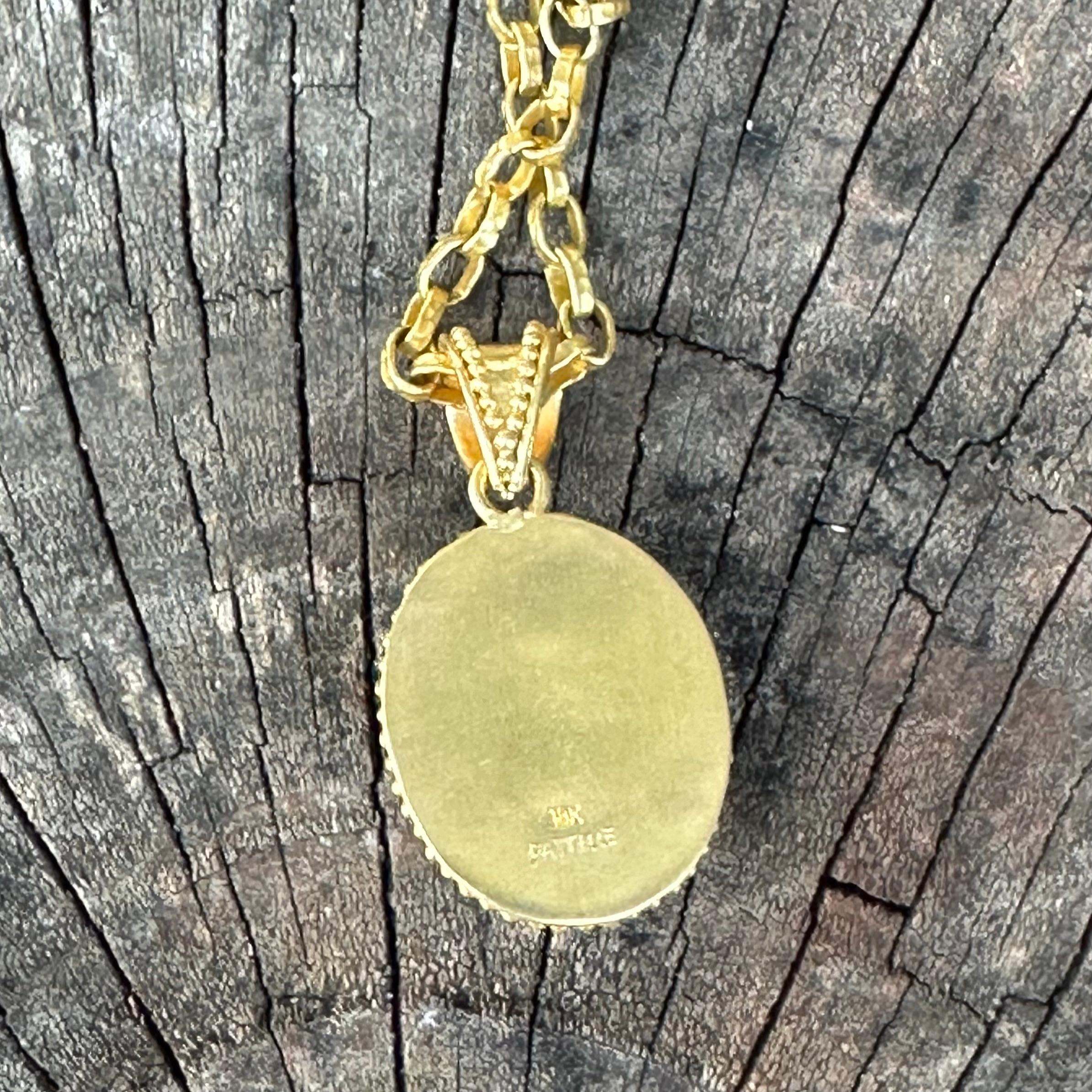 Steven Battelle 10.0 Carats Rainbow Moonstone 18K Gold Pendant For Sale 6