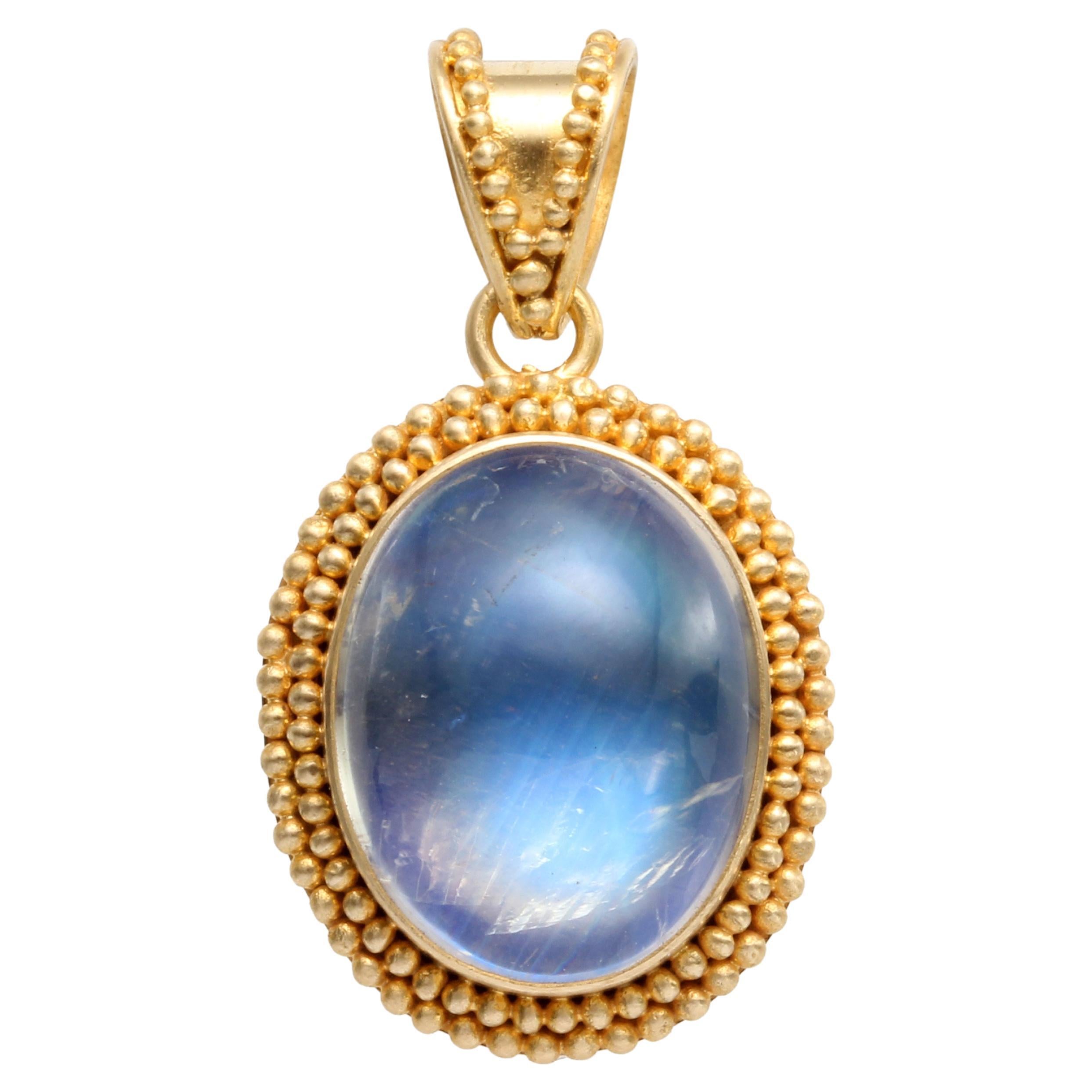 Steven Battelle 10.0 Carats Rainbow Moonstone 18K Gold Pendant 