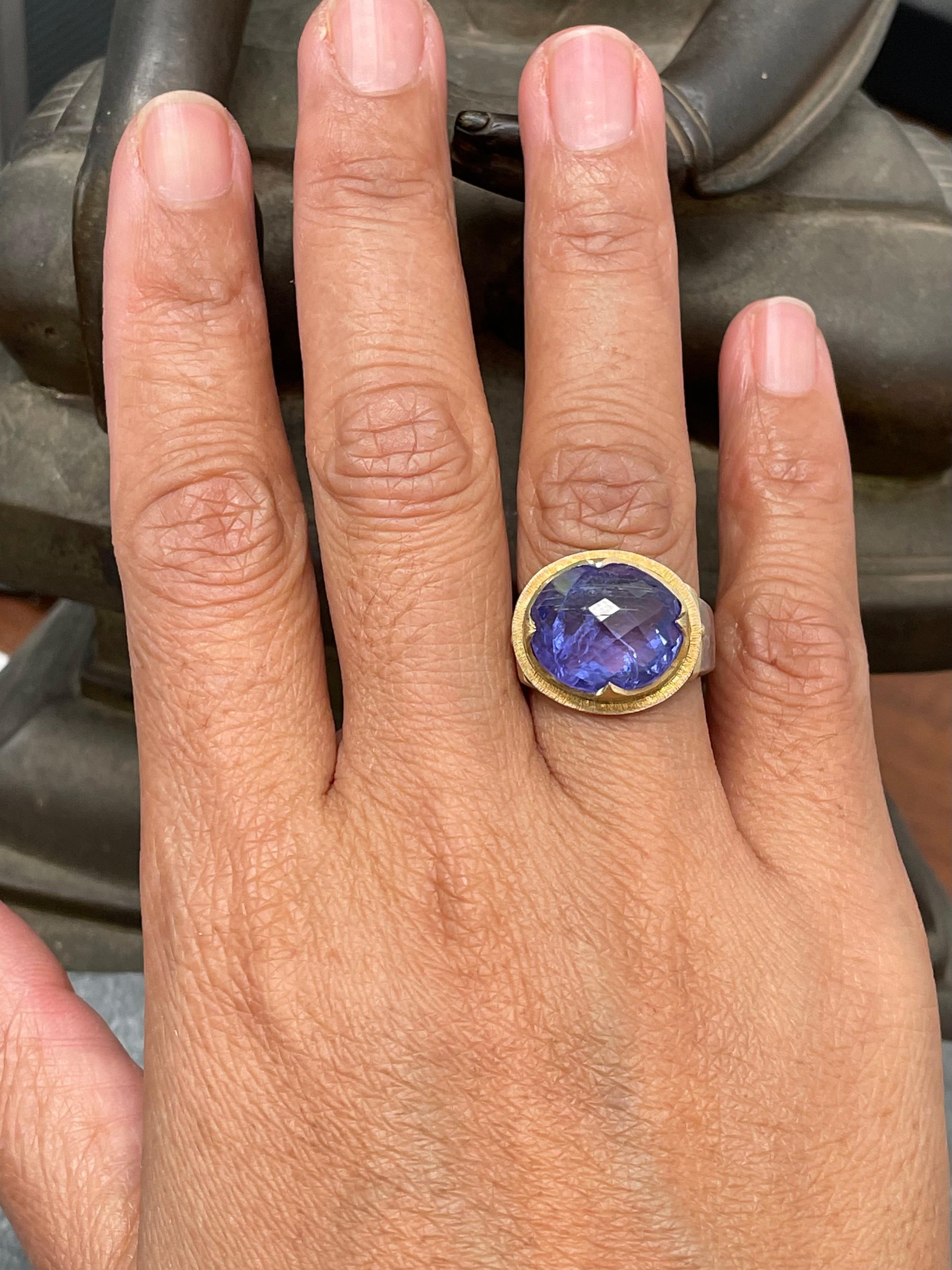 Steven Battelle 10.1 Carats Tanzanite Silver and 18k Gold Ring For Sale 5