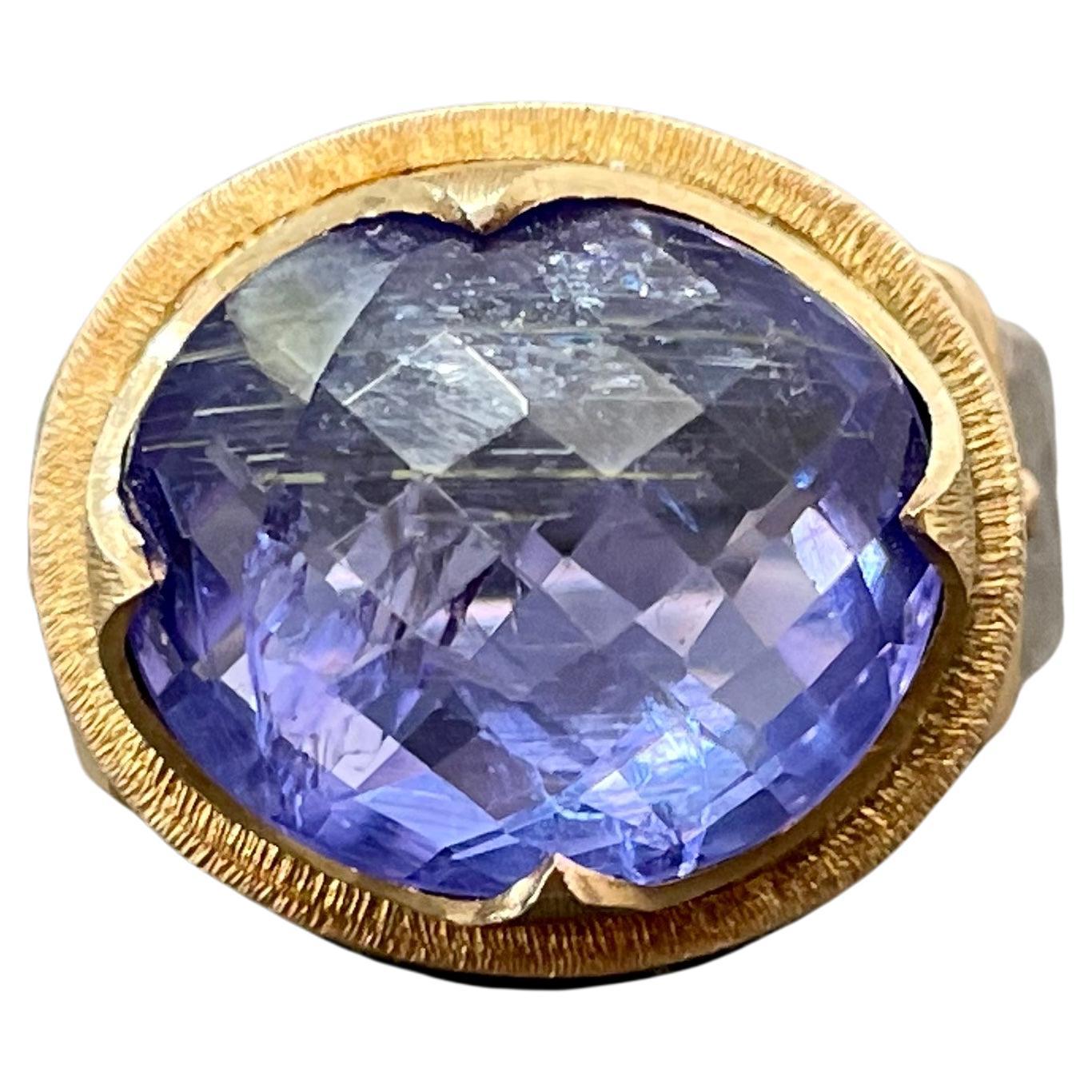 Steven Battelle 10.1 Carats Tanzanite Silver and 18k Gold Ring For Sale